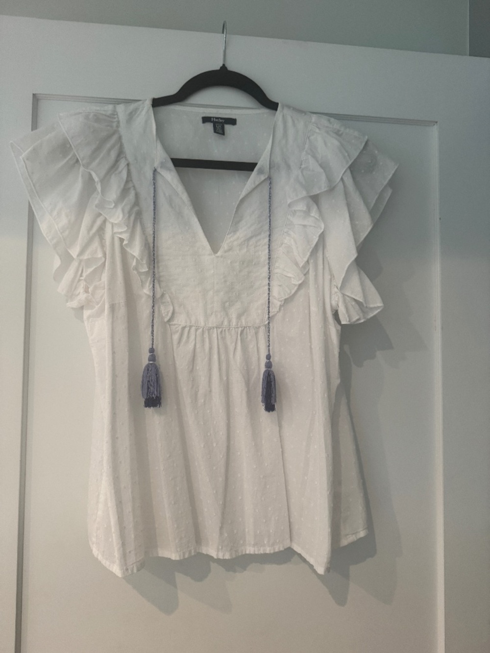 Hatley, White Swiss-Dot Popover Blouse, Size L
